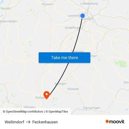 Weilimdorf to Feckenhausen map