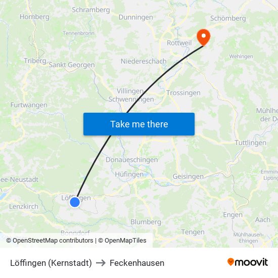 Löffingen (Kernstadt) to Feckenhausen map