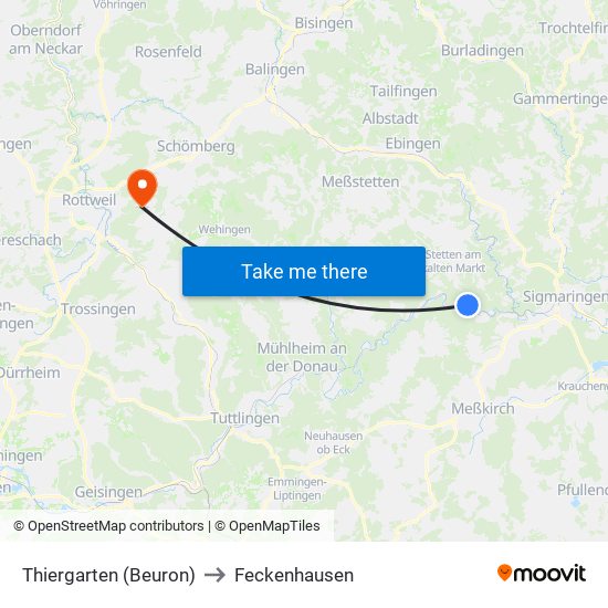 Thiergarten (Beuron) to Feckenhausen map