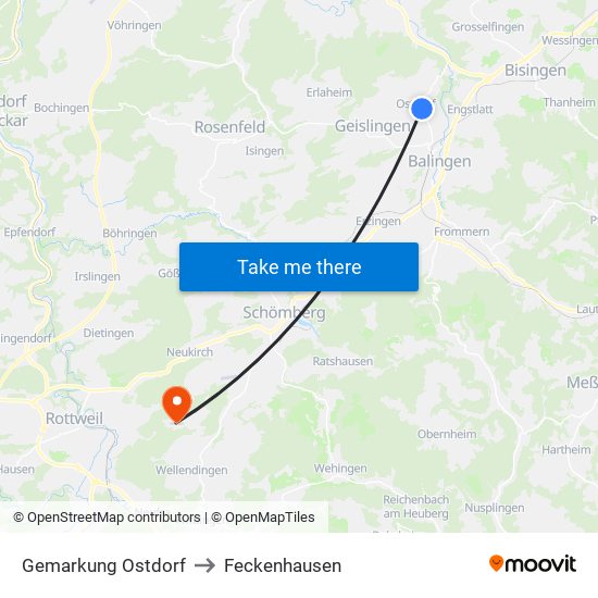 Gemarkung Ostdorf to Feckenhausen map