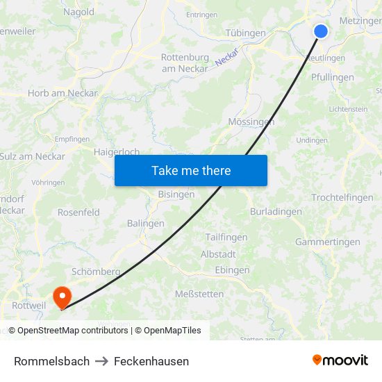 Rommelsbach to Feckenhausen map