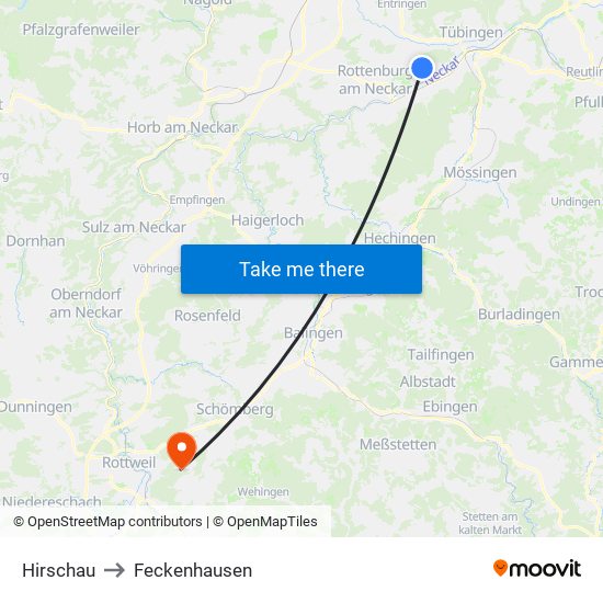 Hirschau to Feckenhausen map