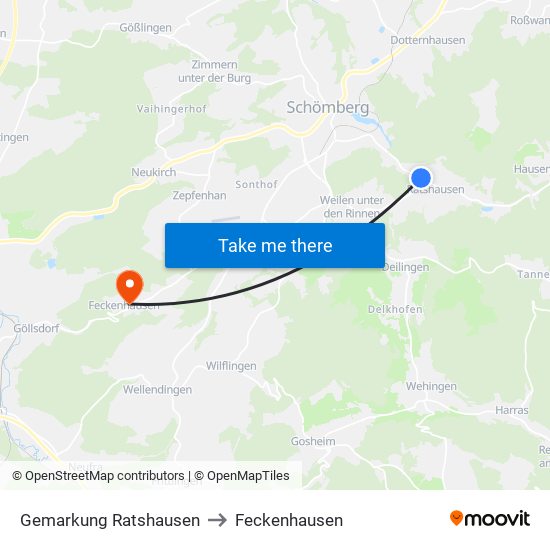 Gemarkung Ratshausen to Feckenhausen map