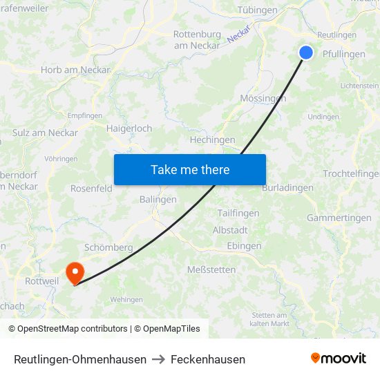 Reutlingen-Ohmenhausen to Feckenhausen map