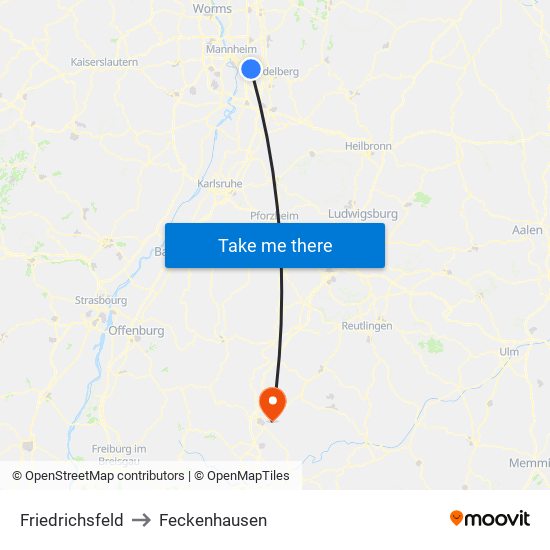 Friedrichsfeld to Feckenhausen map