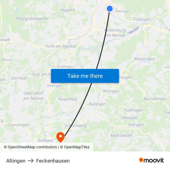 Altingen to Feckenhausen map