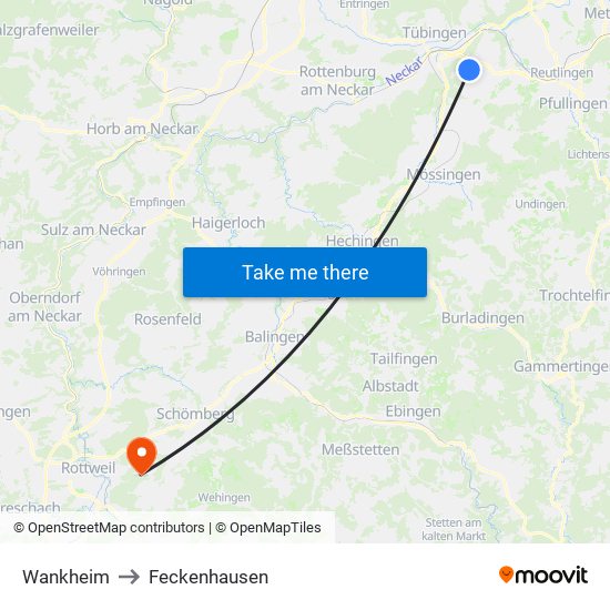 Wankheim to Feckenhausen map