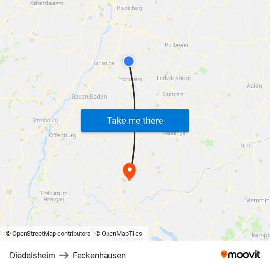 Diedelsheim to Feckenhausen map