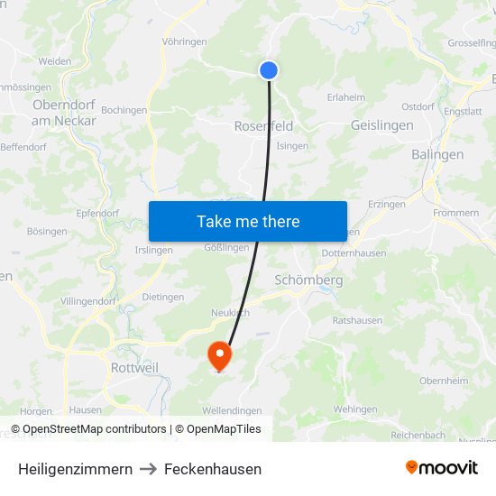 Heiligenzimmern to Feckenhausen map