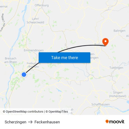 Scherzingen to Feckenhausen map