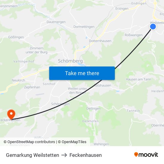 Gemarkung Weilstetten to Feckenhausen map