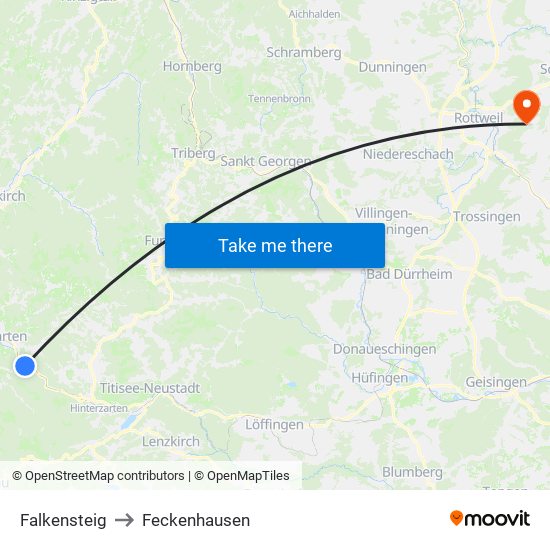 Falkensteig to Feckenhausen map