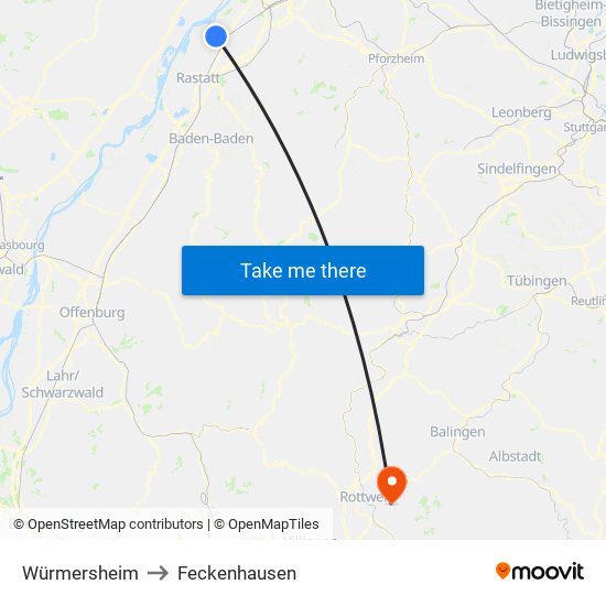 Würmersheim to Feckenhausen map