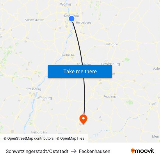 Schwetzingerstadt/Oststadt to Feckenhausen map