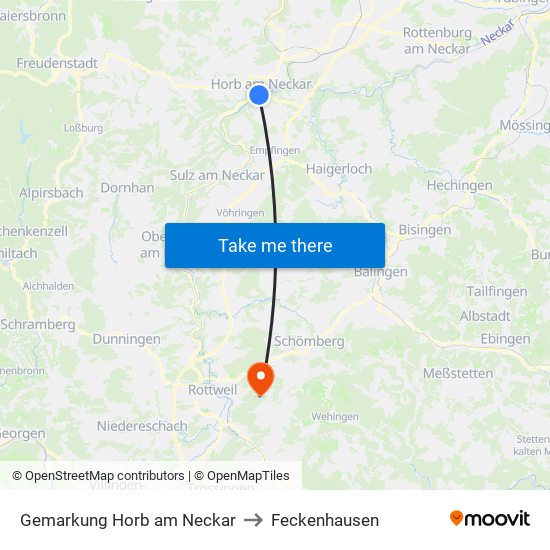 Gemarkung Horb am Neckar to Feckenhausen map