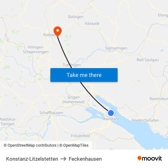 Konstanz-Litzelstetten to Feckenhausen map