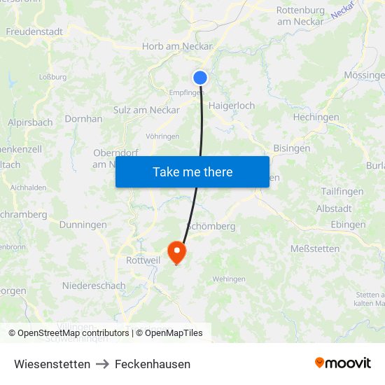 Wiesenstetten to Feckenhausen map