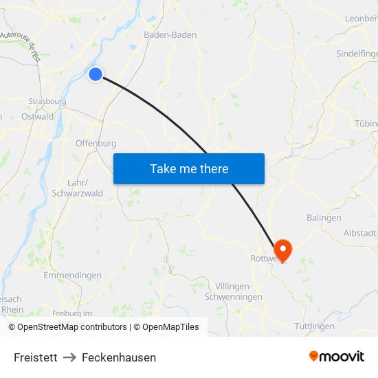 Freistett to Feckenhausen map
