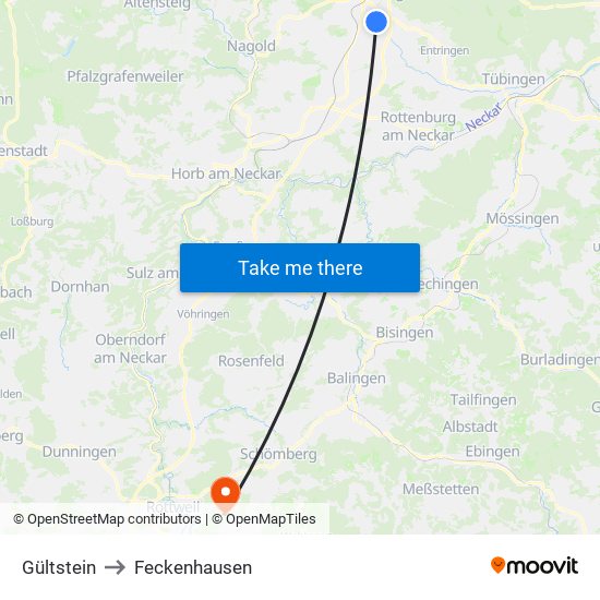 Gültstein to Feckenhausen map