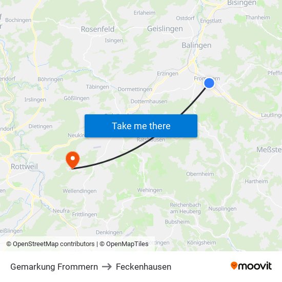 Gemarkung Frommern to Feckenhausen map