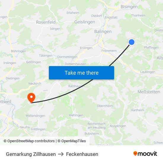 Gemarkung Zillhausen to Feckenhausen map