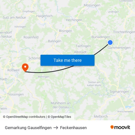 Gemarkung Gauselfingen to Feckenhausen map