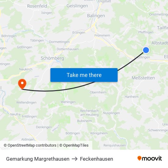 Gemarkung Margrethausen to Feckenhausen map