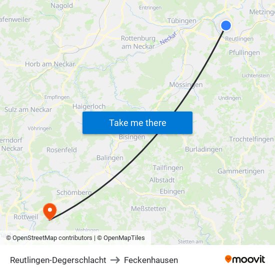 Reutlingen-Degerschlacht to Feckenhausen map