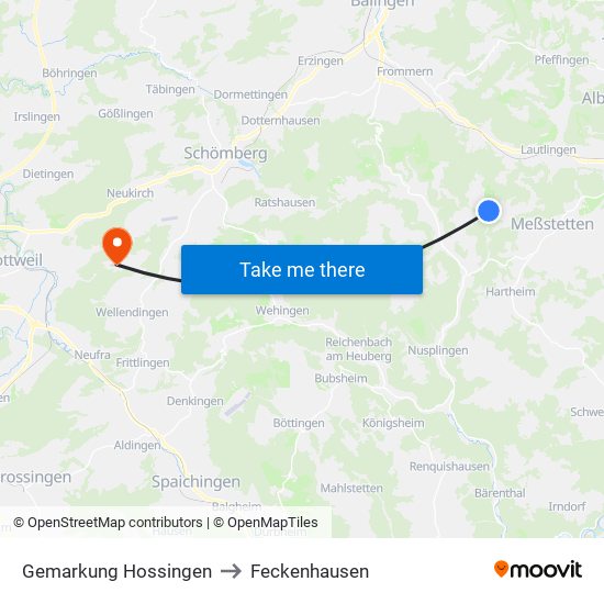 Gemarkung Hossingen to Feckenhausen map