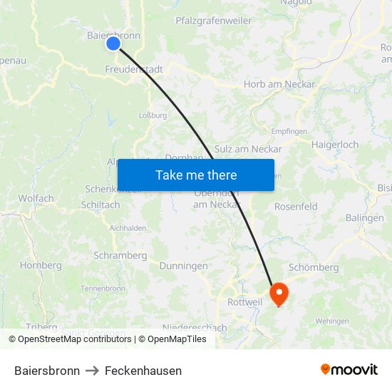 Baiersbronn to Feckenhausen map