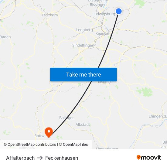 Affalterbach to Feckenhausen map