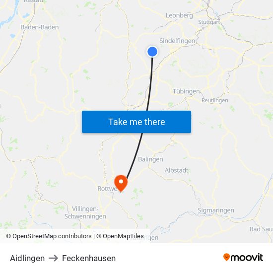 Aidlingen to Feckenhausen map