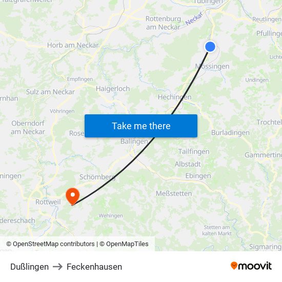 Dußlingen to Feckenhausen map