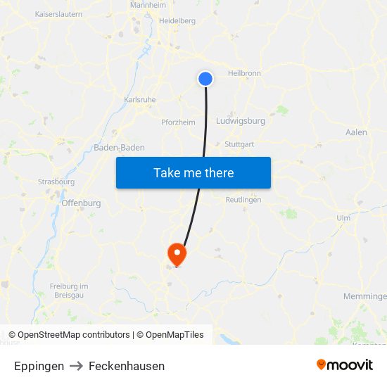 Eppingen to Feckenhausen map