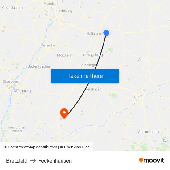 Bretzfeld to Feckenhausen map