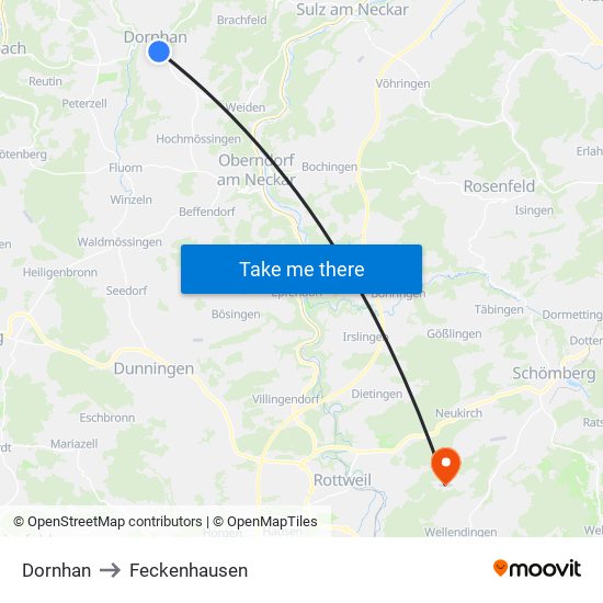 Dornhan to Feckenhausen map