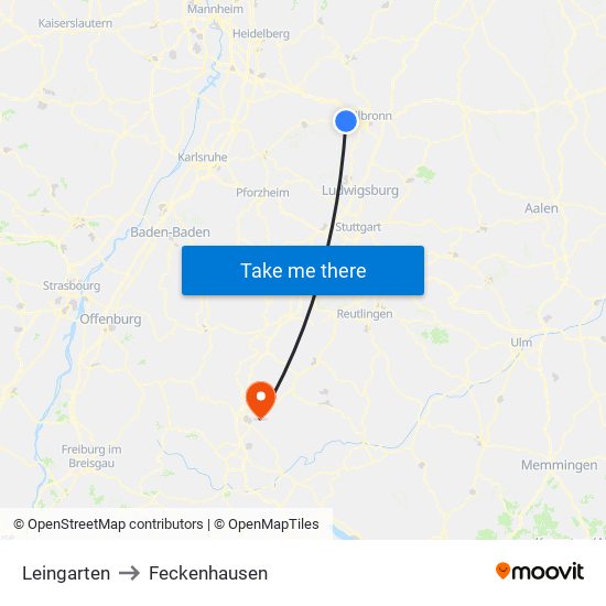 Leingarten to Feckenhausen map