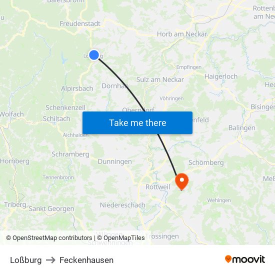Loßburg to Feckenhausen map