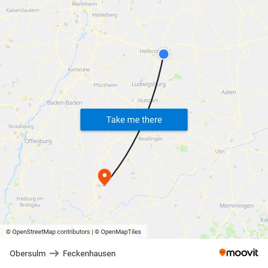 Obersulm to Feckenhausen map