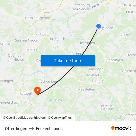 Ofterdingen to Feckenhausen map