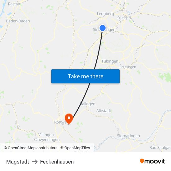 Magstadt to Feckenhausen map