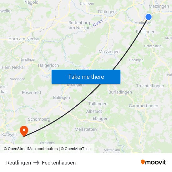 Reutlingen to Feckenhausen map