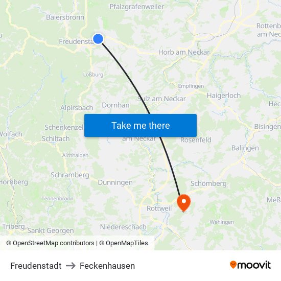 Freudenstadt to Feckenhausen map