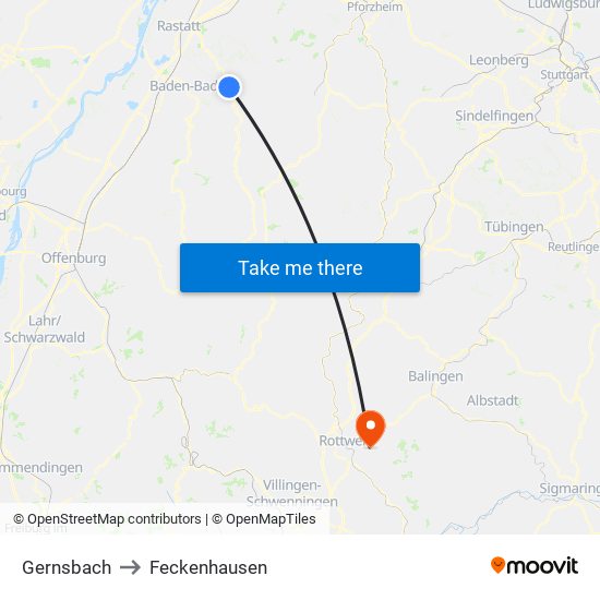 Gernsbach to Feckenhausen map