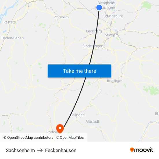 Sachsenheim to Feckenhausen map