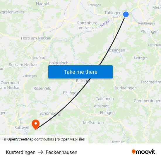 Kusterdingen to Feckenhausen map