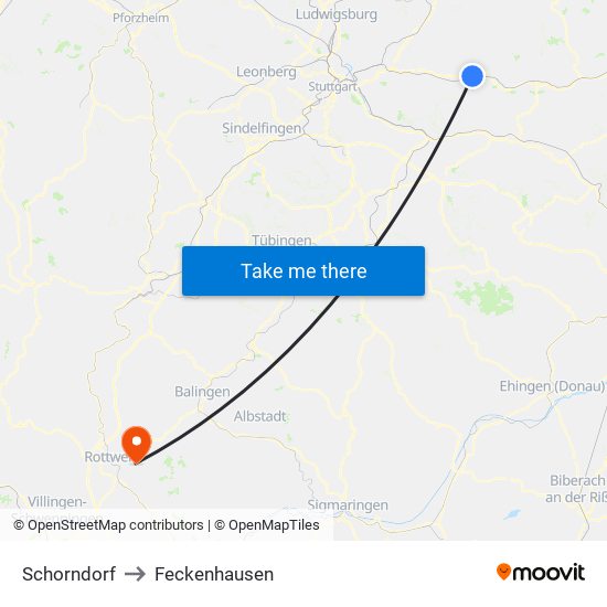 Schorndorf to Feckenhausen map