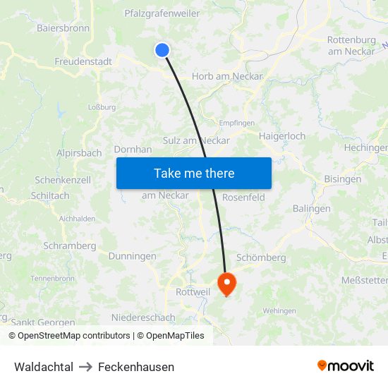 Waldachtal to Feckenhausen map