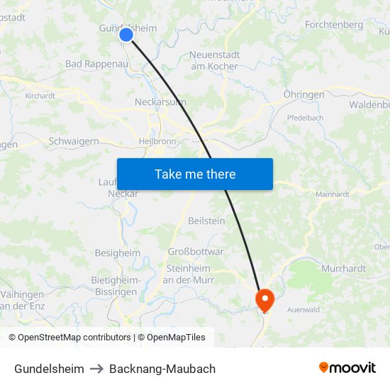 Gundelsheim to Backnang-Maubach map