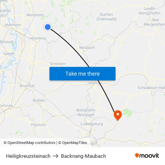 Heiligkreuzsteinach to Backnang-Maubach map